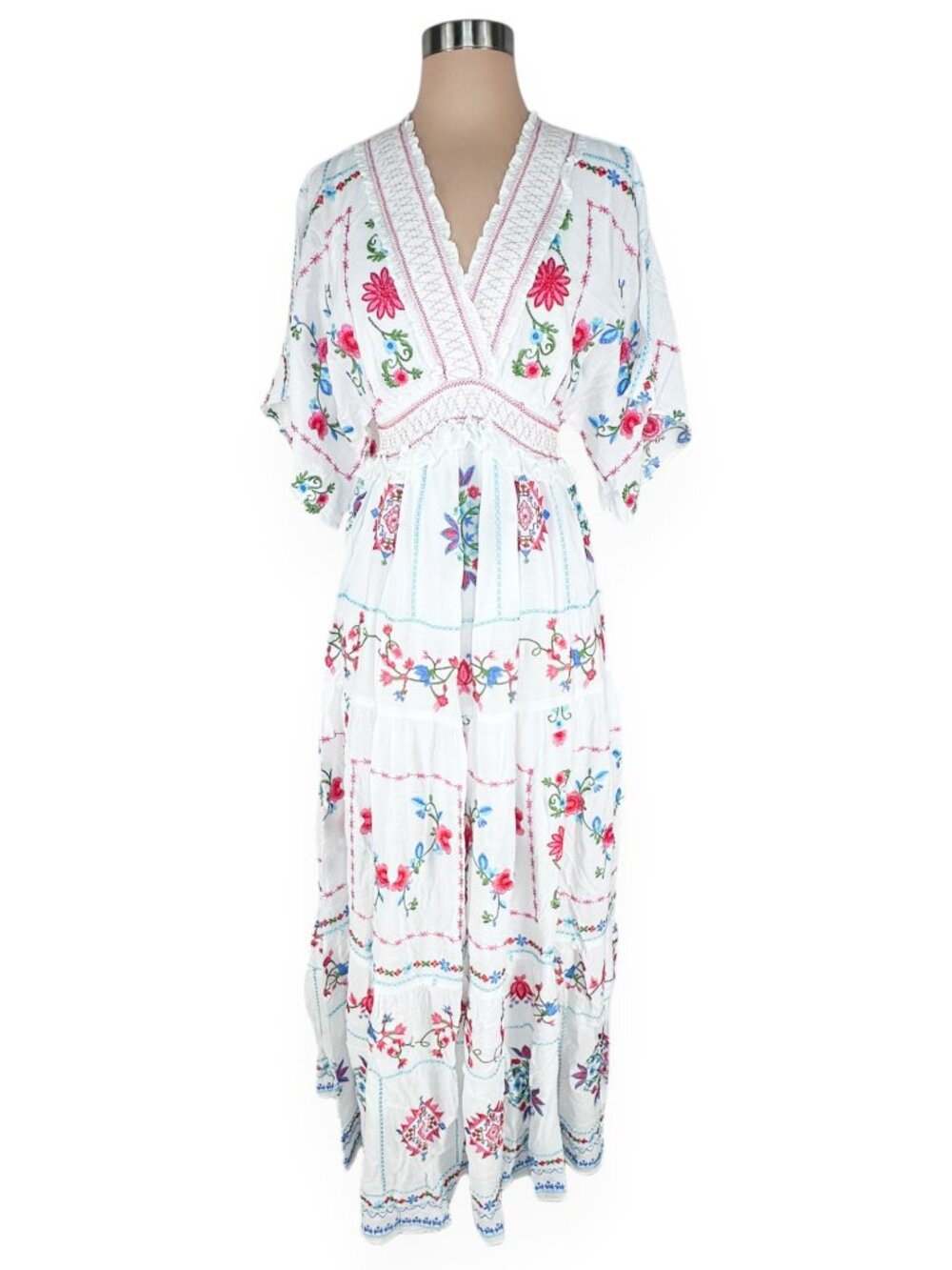 Hale Bob Neylan Embroidered Maxi Dress White Colorful Embroidered New NWT XS - Picture 5 of 8